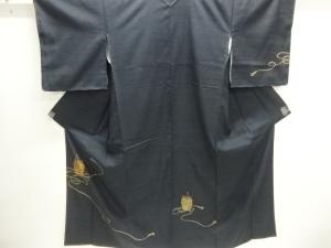 未使用品　仕立て上がり　仕覆模様手織り紬訪問着
